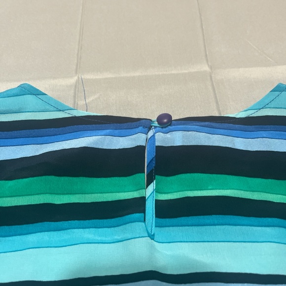 Silks By Joan Leslie" Vintage Size 18 Blue Green Striped Silk Blouse Top - Picture 3 of 5